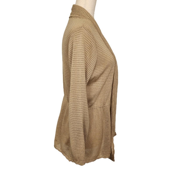 Elementz Open Front Gathered Waist LS Lightweight Cardigan Sweater Tan Med NEW - Picture 3 of 15